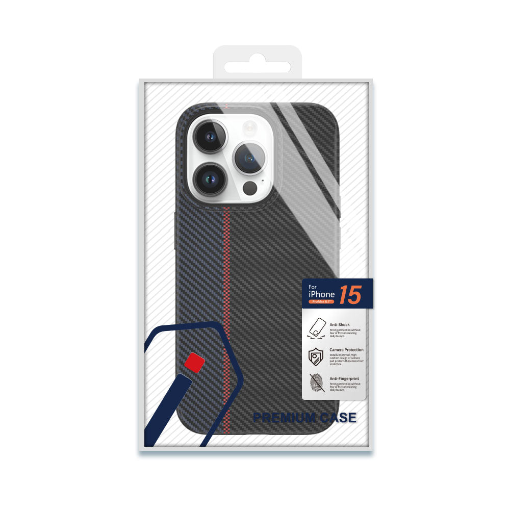 Apple iPhone 15 Pro Max Kılıf Wiwu LCC-107 Karbon Fiber M-safe Şarj Özellikli Kamera Korumalı Kabon Kapak Siyah