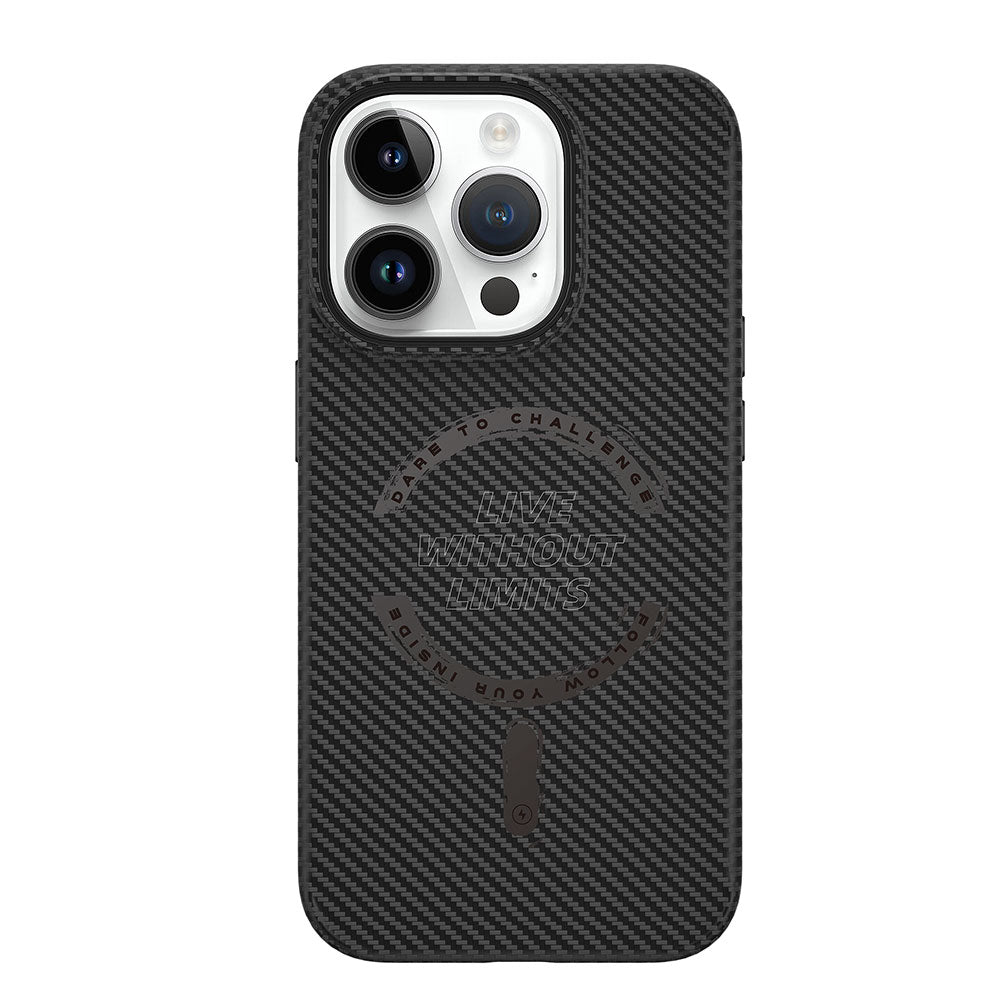 Apple iPhone 15 Pro Max Kılıf Wiwu LCC-107 Karbon Fiber M-safe Şarj Özellikli Kamera Korumalı Kabon Kapak Siyah