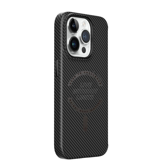 Apple iPhone 15 Pro Max Kılıf Wiwu LCC-107 Karbon Fiber M-safe Şarj Özellikli Kamera Korumalı Kabon Kapak Siyah