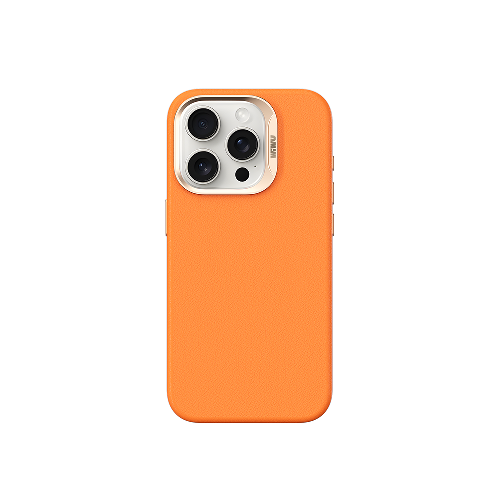Apple iPhone 15 Pro Max Kılıf Wiwu SP-019 M-safe Şarj Özellikli Vegan Leather Deri Kapak Gri