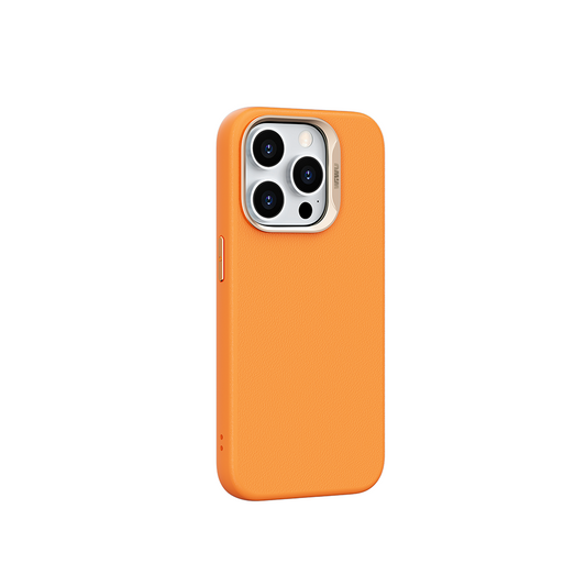 Apple iPhone 15 Pro Max Kılıf Wiwu SP-019 M-safe Şarj Özellikli Vegan Leather Deri Kapak Turuncu