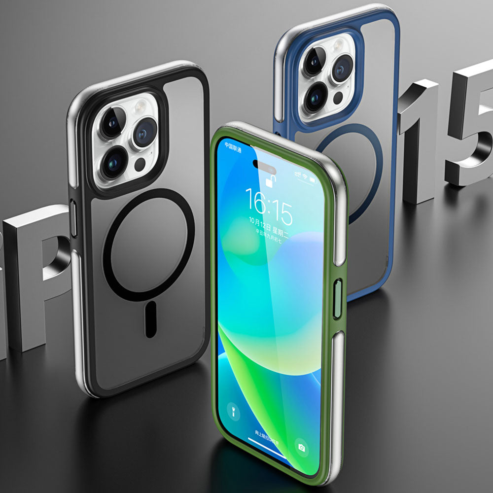 Apple iPhone 15 Pro Max Kılıf Wiwu ZKK-012 M-safe Şarj Özellikli Air Cushion Kapak Yeşil