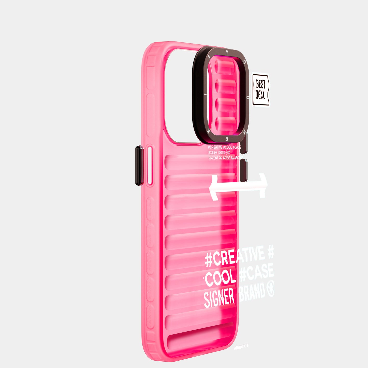 Apple iPhone 15 Pro Max Kılıf YoungKit Luggage FireFly Serisi Kapak Pembe