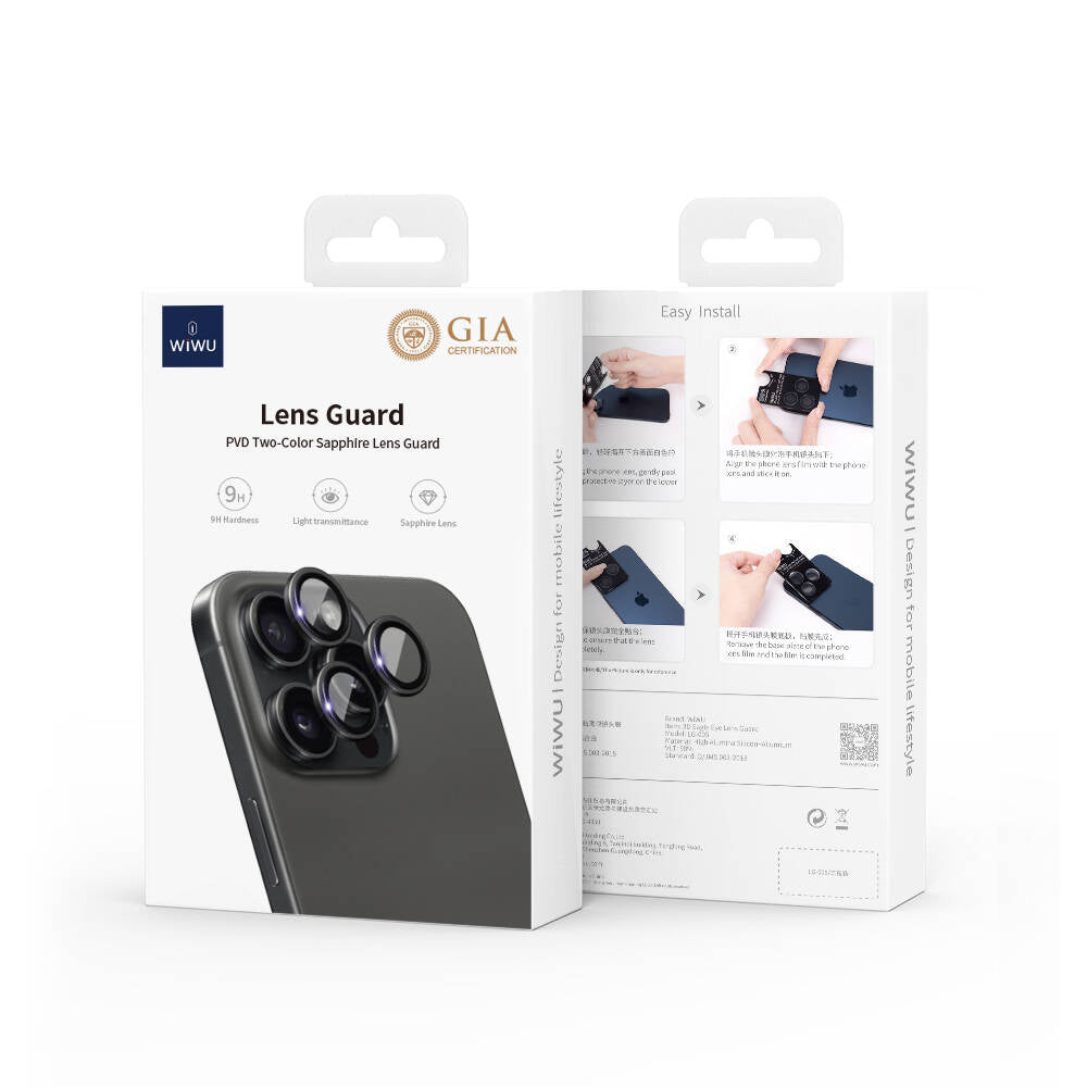 Apple iPhone 15 Pro Max Wiwu LG-003 Lens Guard Çizilmeye Karşı Dayanıklı Safir Kamera Lens Koruyucu Mavi-Titanyum
