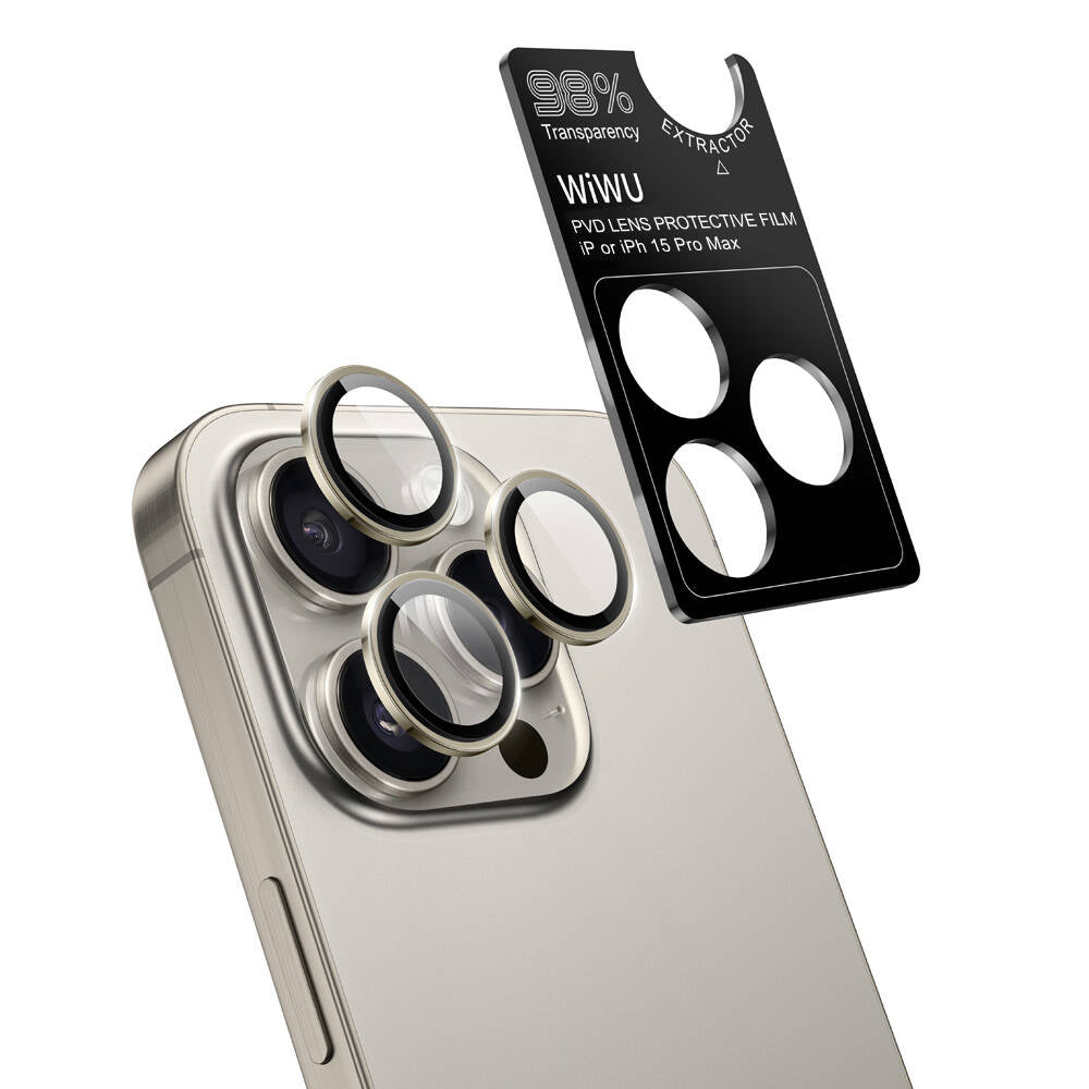 Apple iPhone 15 Pro Max Wiwu LG-003 Lens Guard Çizilmeye Karşı Dayanıklı Safir Kamera Lens Koruyucu Titanyum-Beyaz