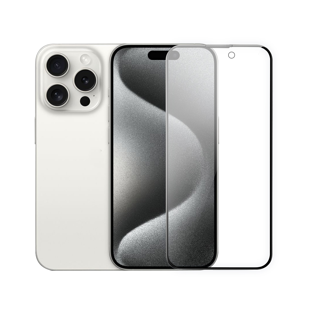 Apple iPhone 15 Pro Max Wiwu Wi-IP002 2in1 Temperli Cam Ahize Toz Önleyici Ekran Koruyucu ve Kamera Lens Koruyucu Set Siyah