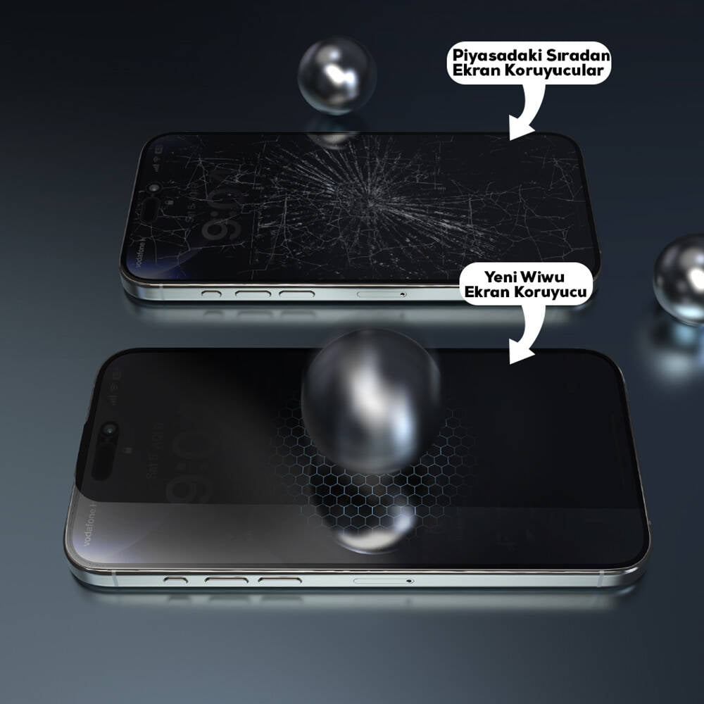 Apple iPhone 15 Pro Max Wiwu Wi-SQ009 Easy Install iPrivacy 360° Anti-Peep Oleofobik Temperli Cam Ekran Koruyucu + Kolay Uygulama Aparatlı Siyah