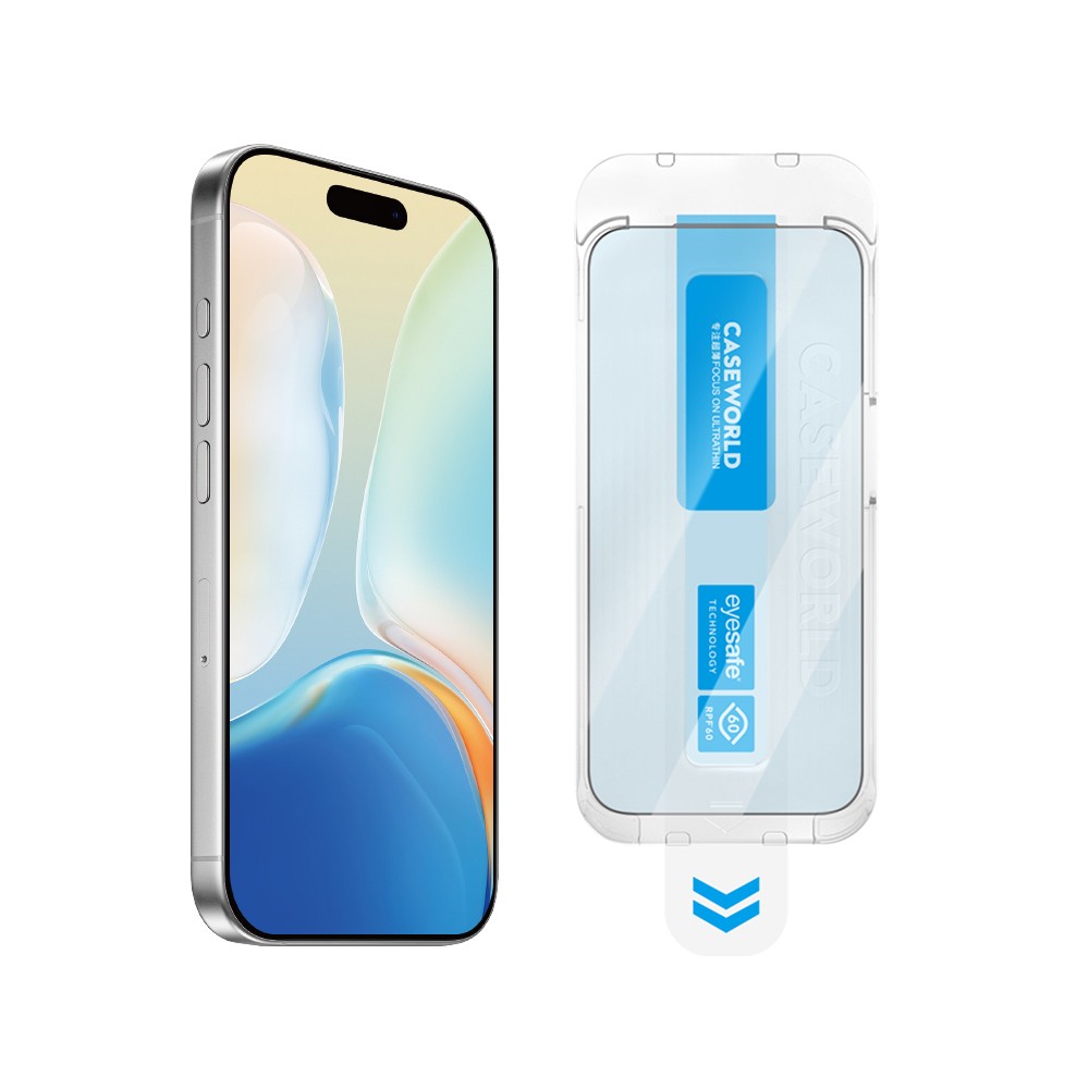 Apple iPhone 16 CaseWorld Applicator Serisi 2.5D Eyesafe Mavi Işık Teknolojili Safir 0.33mm Temperli Cam Ekran Koruyucu + Uygulama Aparatı