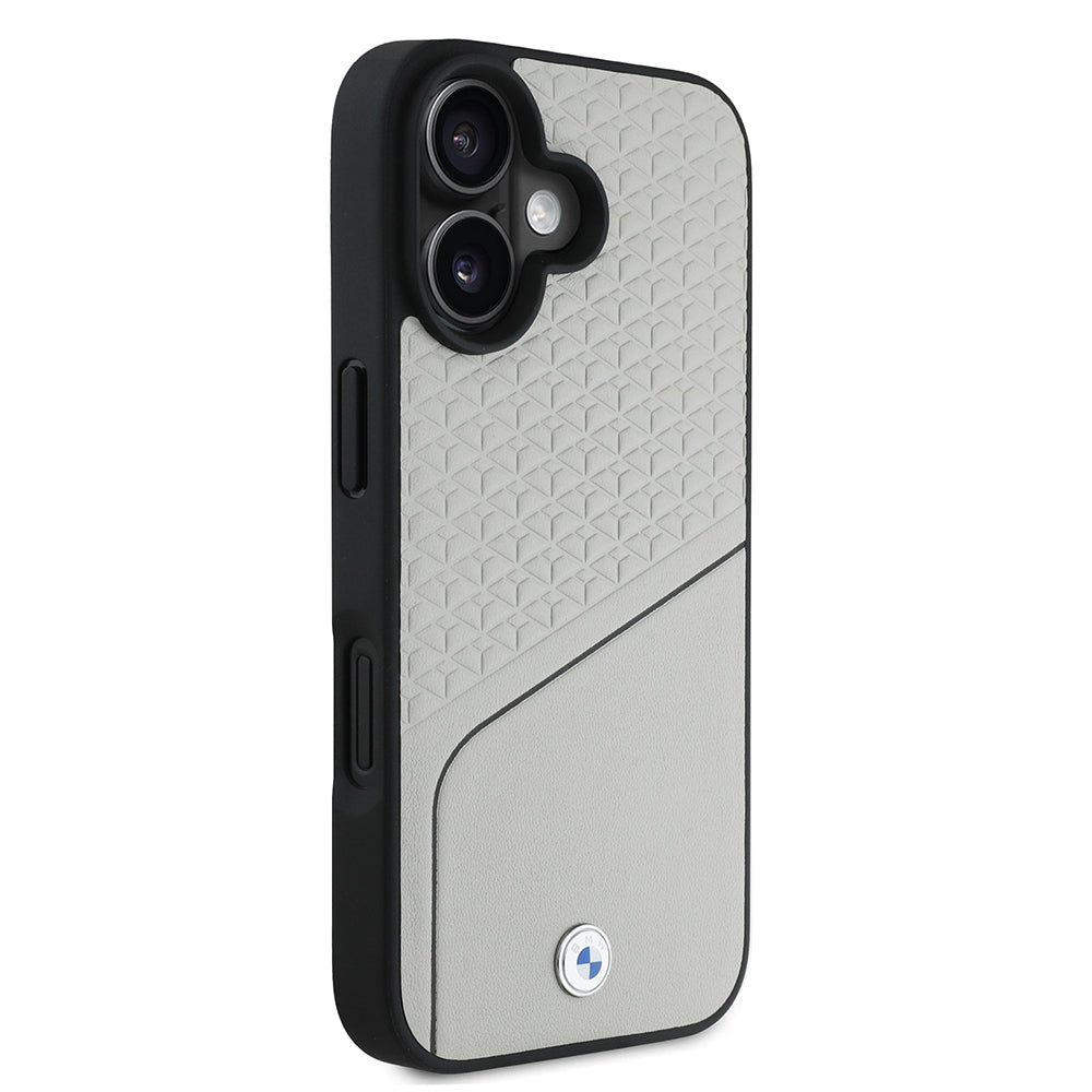 Apple iPhone 16 Kılıf BMW Orjinal Lisanslı M-safe Şarj Özellikli Metal Logolu Dokulu ve Çizgili Deri Kapak Siyah