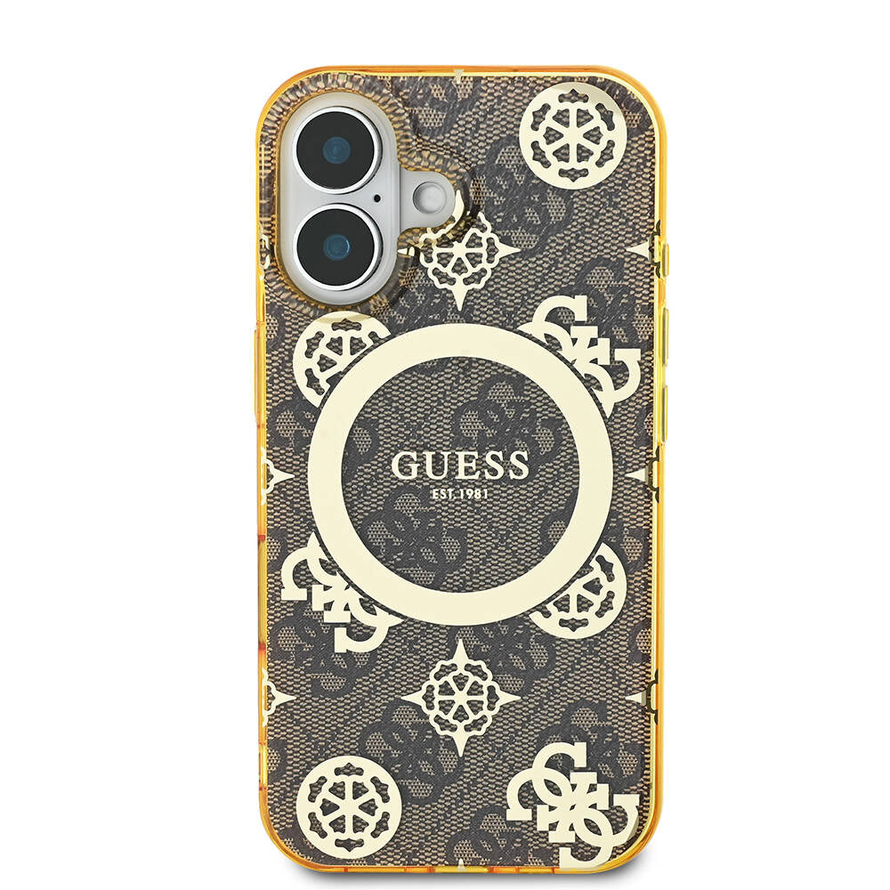 Apple iPhone 16 Kılıf Guess Orjinal Lisanslı M-safe Şarj Özellikli 4G Desenli IML Yazı Logolu Peony Kapak Pembe