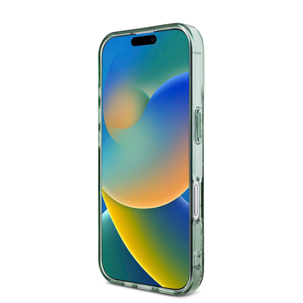 Apple iPhone 16 Kılıf Guess Orjinal Lisanslı M-safe Şarj Özellikli IML Baskılı Çiçek İnci Bileklikli Kapak Mor