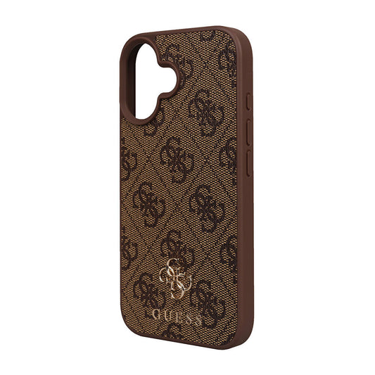 Apple iPhone 16 Kılıf Guess Orjinal Lisanslı M-safe Şarj Özellikli Small 4G Classic Kapak Kahverengi