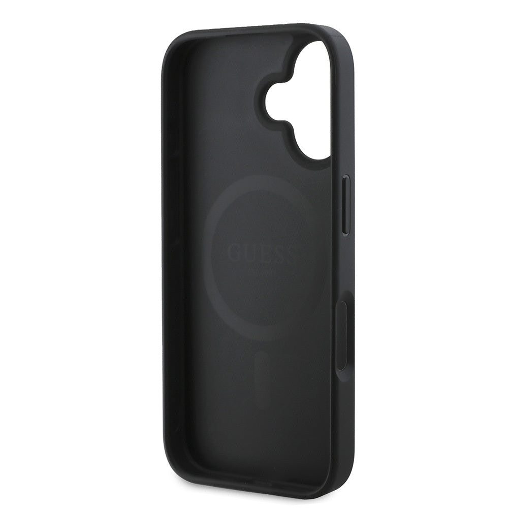 Apple iPhone 16 Kılıf Guess Orjinal Lisanslı M-safe Şarj Özellikli Small 4G Classic Kapak Siyah