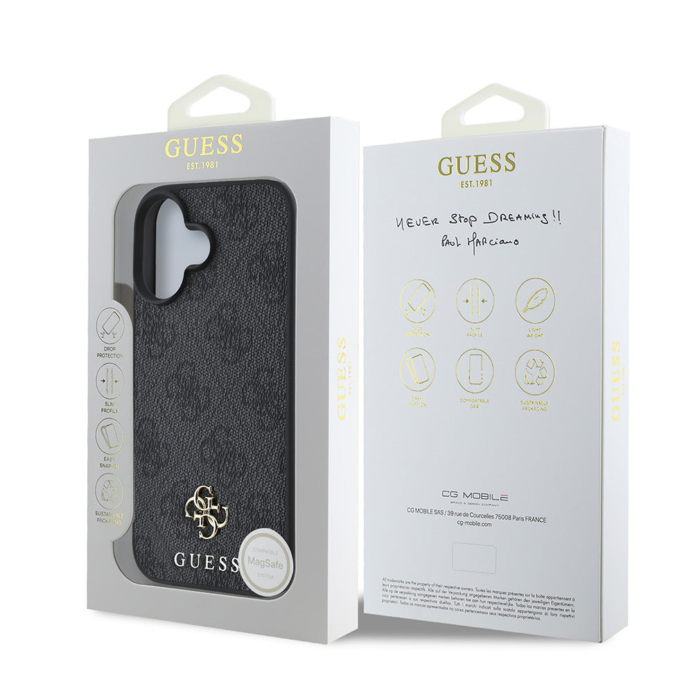 Apple iPhone 16 Kılıf Guess Orjinal Lisanslı M-safe Şarj Özellikli Small 4G Classic Kapak Siyah