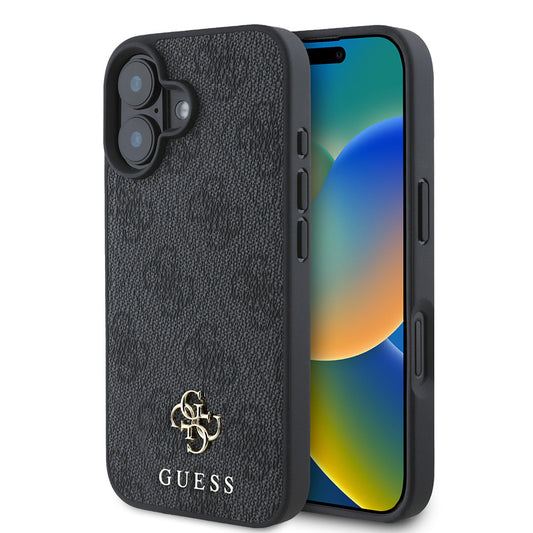 Apple iPhone 16 Kılıf Guess Orjinal Lisanslı M-safe Şarj Özellikli Small 4G Classic Kapak Siyah