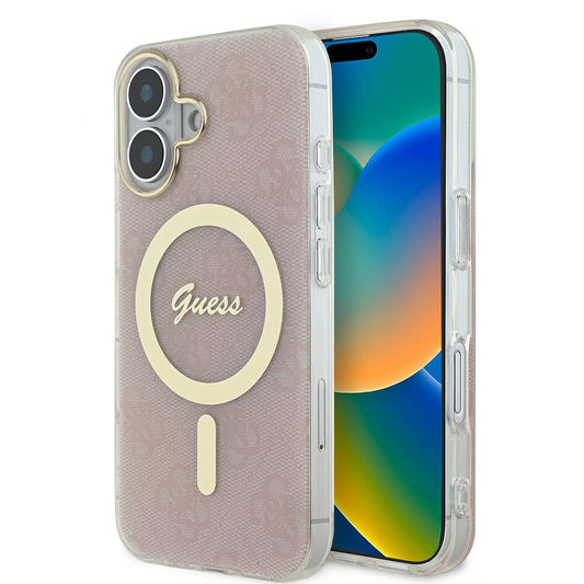 Apple iPhone 16 Kılıf Guess Orjinal Lisanslı M-safe Şarj Özellikli Yazı Logolu 4G Desenli Kapak Kahverengi