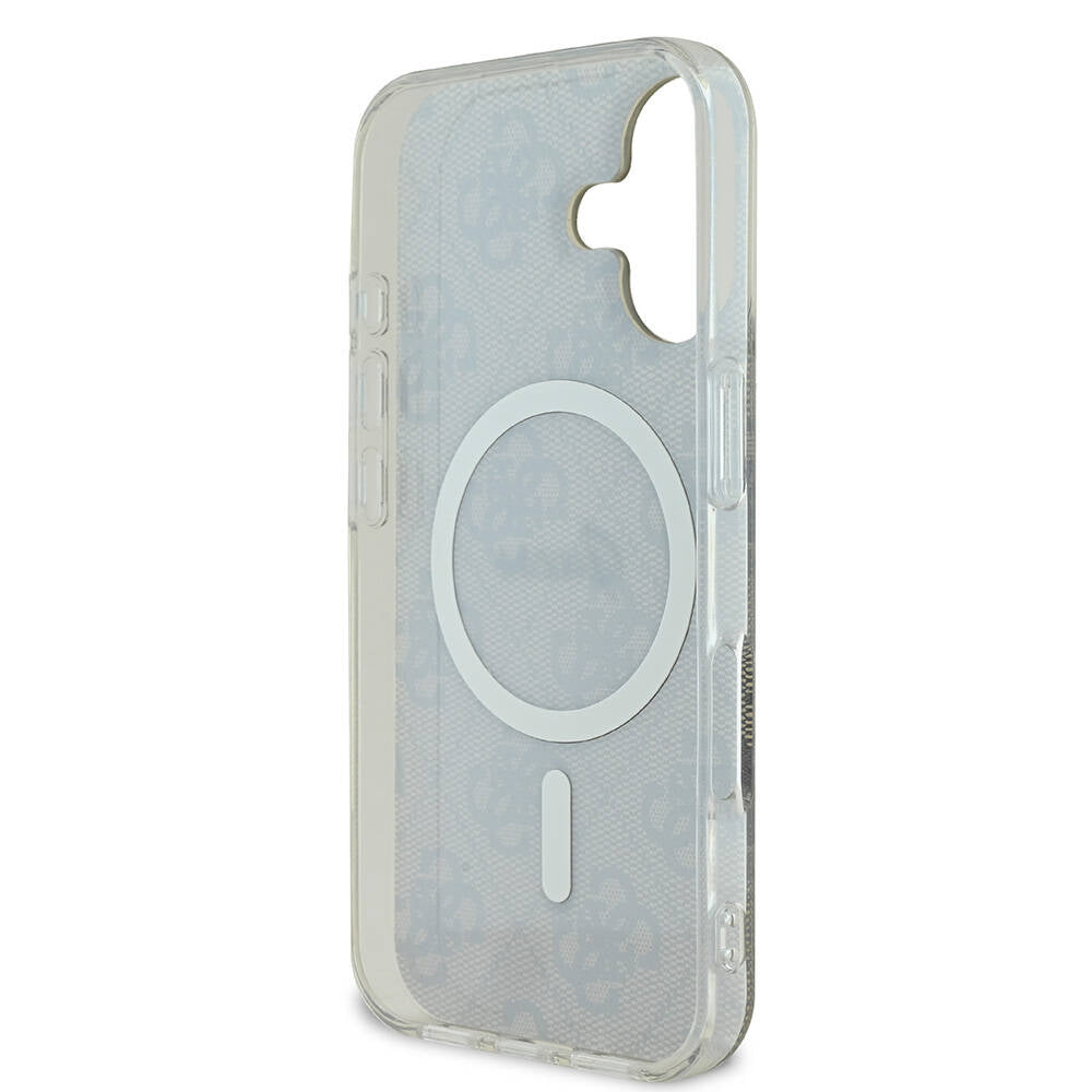 Apple iPhone 16 Kılıf Guess Orjinal Lisanslı M-safe Şarj Özellikli Yazı Logolu 4G Desenli Kapak Kahverengi