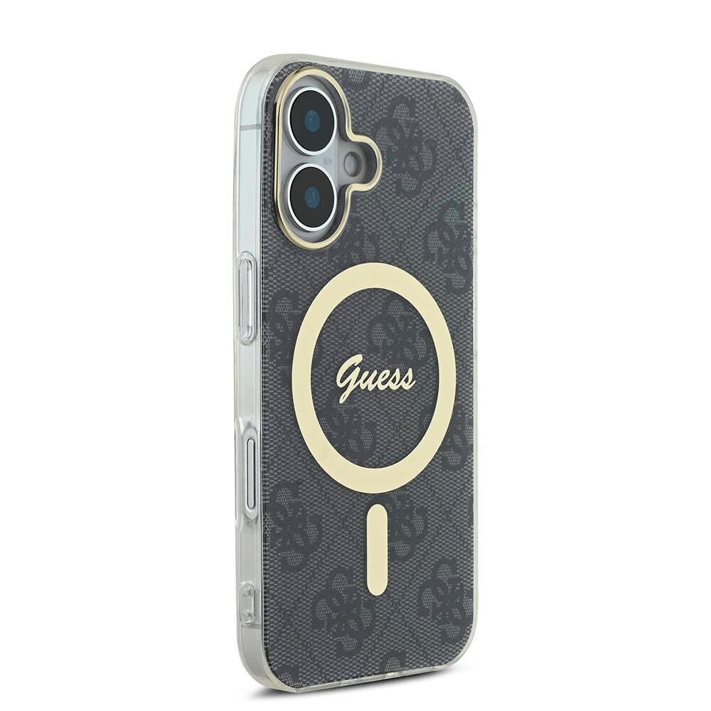 Apple iPhone 16 Kılıf Guess Orjinal Lisanslı M-safe Şarj Özellikli Yazı Logolu 4G Desenli Kapak Pembe