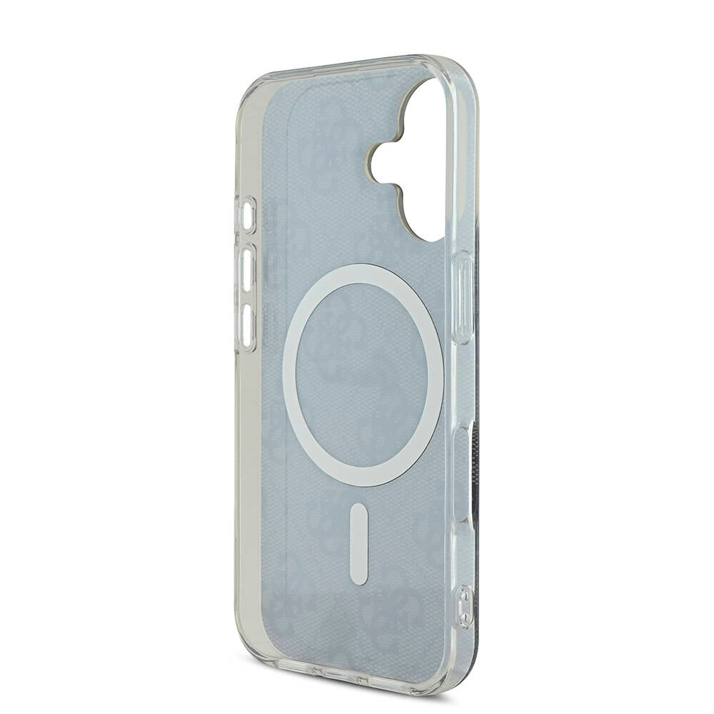 Apple iPhone 16 Kılıf Guess Orjinal Lisanslı M-safe Şarj Özellikli Yazı Logolu 4G Desenli Kapak Kahverengi
