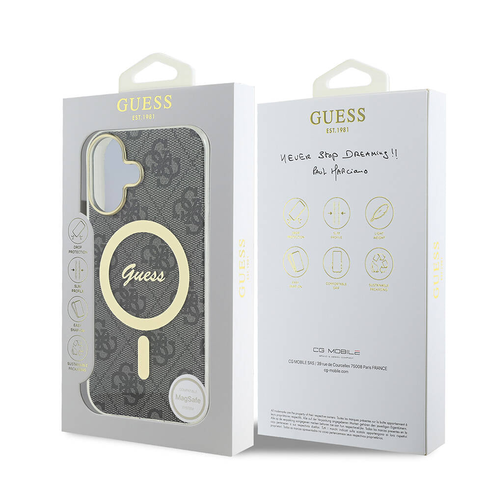 Apple iPhone 16 Kılıf Guess Orjinal Lisanslı M-safe Şarj Özellikli Yazı Logolu 4G Desenli Kapak Pembe