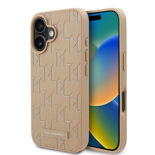 Apple iPhone 16 Kılıf Karl Lagerfeld Orjinal Lisanslı M-safe Şarj Özellikli KL Yazılı Hot Stamp Kapak Krem