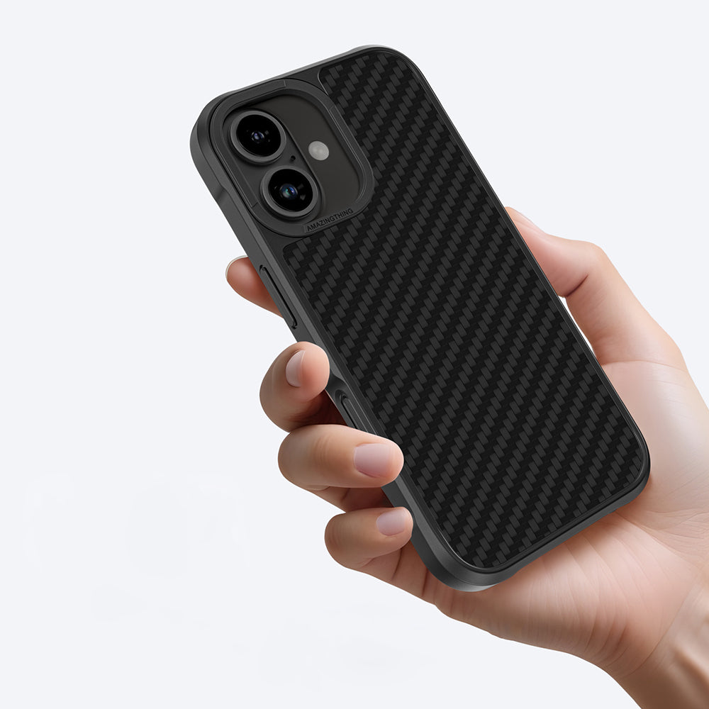 Apple iPhone 16 Kılıf M-safe Şarj Özellikli 1500D Aramid Fiber Amazingthing Titan Max Serisi Kapak Siyah