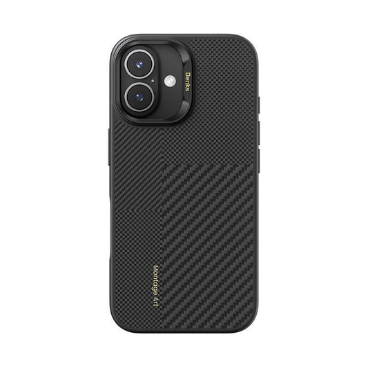 Apple iPhone 16 Kılıf M-safe Şarj Özellikli Karbon Fiber Benks Montage Hybrid ArmorPro Kevlar Kapak