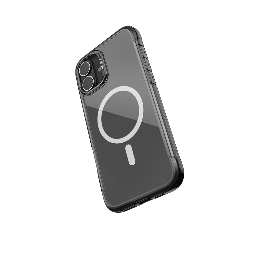 Apple iPhone 16 Kılıf M-safe Şarj Özellikli Raptic Air Serisi Airbag Tasarımlı Metal Köşelikli Şeffaf Kapak Siyah