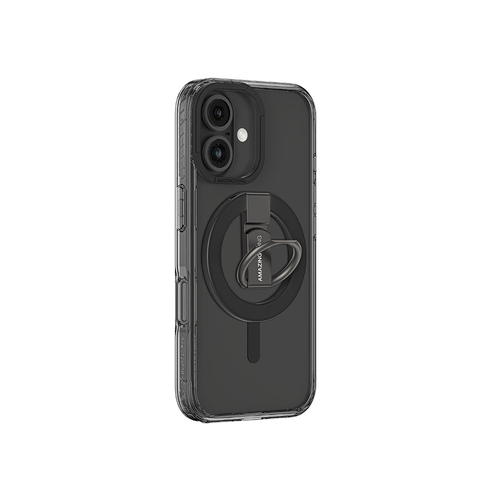 Apple iPhone 16 Kılıf M-safe Şarj Özellikli Yüzük Standlı Amazingthing Titan Pro Serisi Kapak Siyah