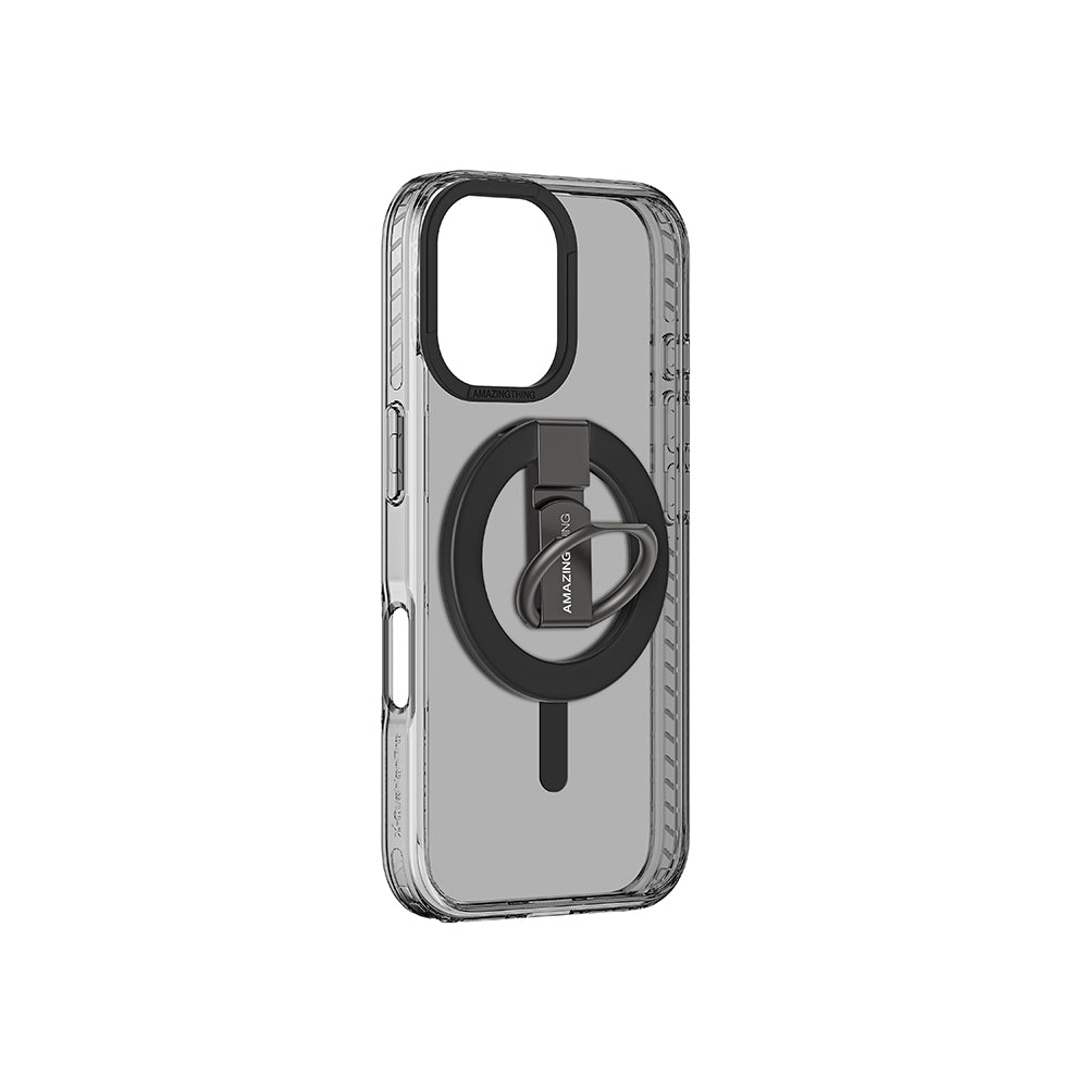 Apple iPhone 16 Kılıf M-safe Şarj Özellikli Yüzük Standlı Amazingthing Titan Pro Serisi Kapak Siyah