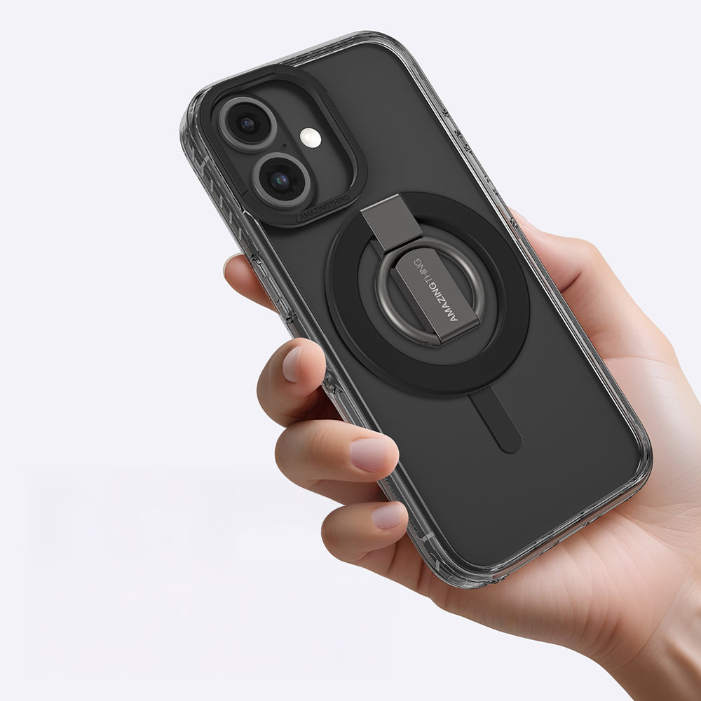 Apple iPhone 16 Kılıf M-safe Şarj Özellikli Yüzük Standlı Amazingthing Titan Pro Serisi Kapak Siyah