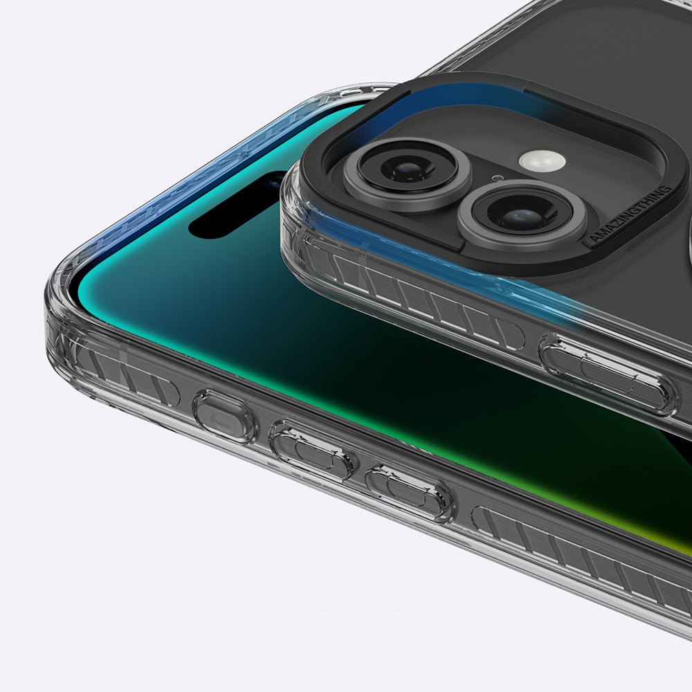 Apple iPhone 16 Kılıf M-safe Şarj Özellikli Yüzük Standlı Amazingthing Titan Pro Serisi Kapak Siyah