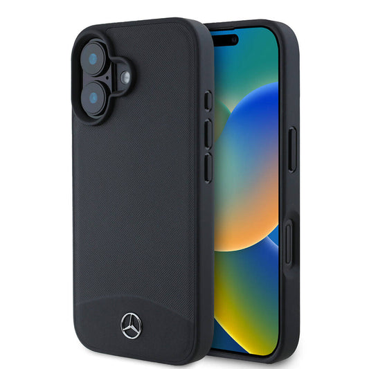 Apple iPhone 16 Kılıf Mercedes Benz Orjinal Lisanslı M-safe Şarj Özellikli Dokulu ve Düz Deri Kapak Siyah