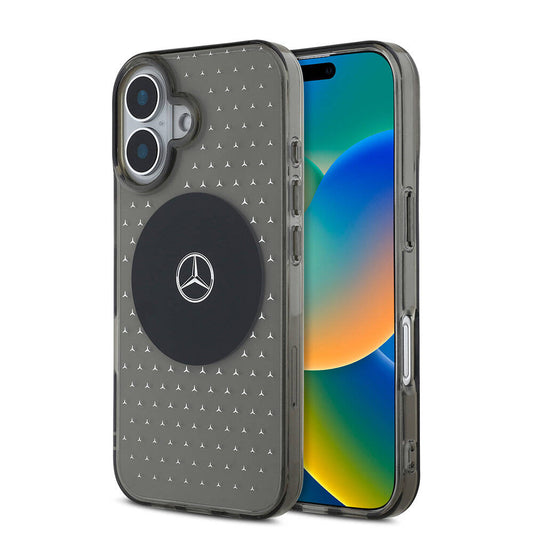 Apple iPhone 16 Kılıf Mercedes Benz Orjinal Lisanslı M-safe Şarj Özellikli Yıldız Desenli Transparan Kapak Siyah