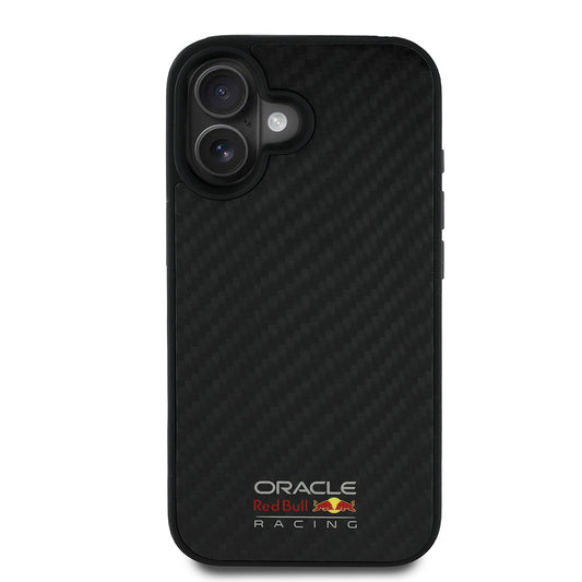 Apple iPhone 16 Kılıf Redbull Orjinal Lisanslı M-safe Şarj Özellikli Karbon Fiber Tasarımlı Parlayan Logolu Kapak Siyah
