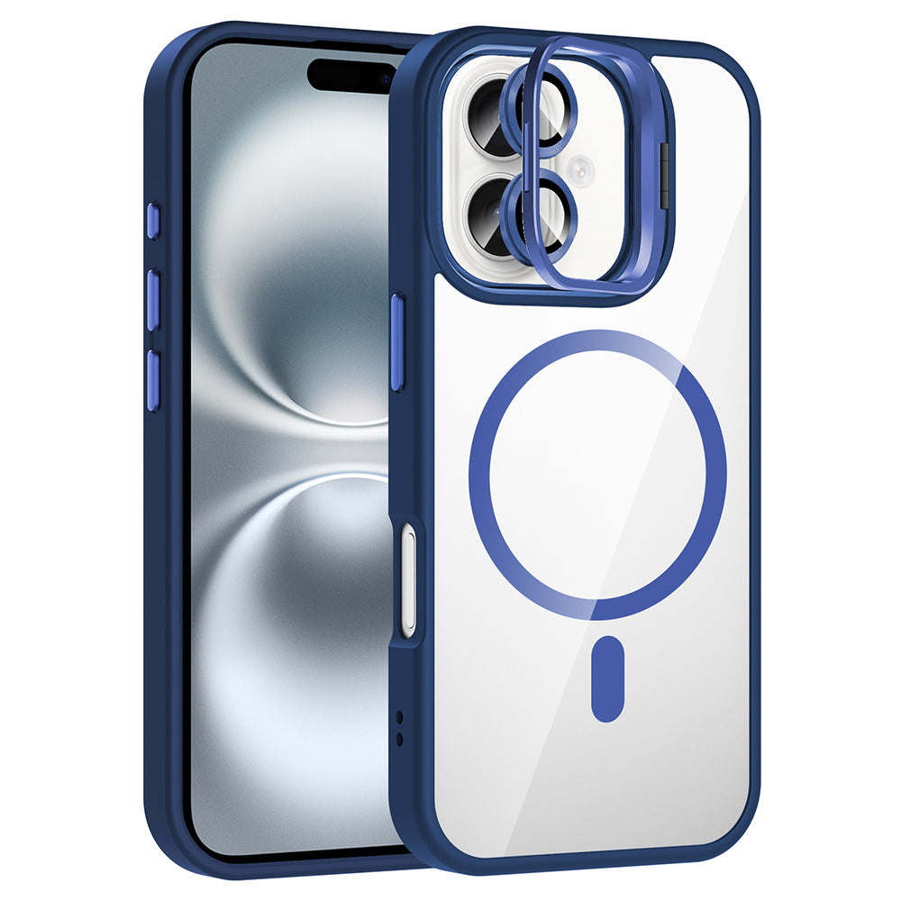 Apple iPhone 16 Kılıf Standlı ve Kamera Lens Hediyeli M-Safe Şarj Özellikli Zore Etro Kapak