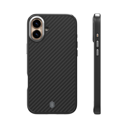 Apple iPhone 16 Kılıf Wiwu DCC-205 M-safe Şarj Özellikli Aramid Fiber Tasarım Kevlar Kapak Siyah