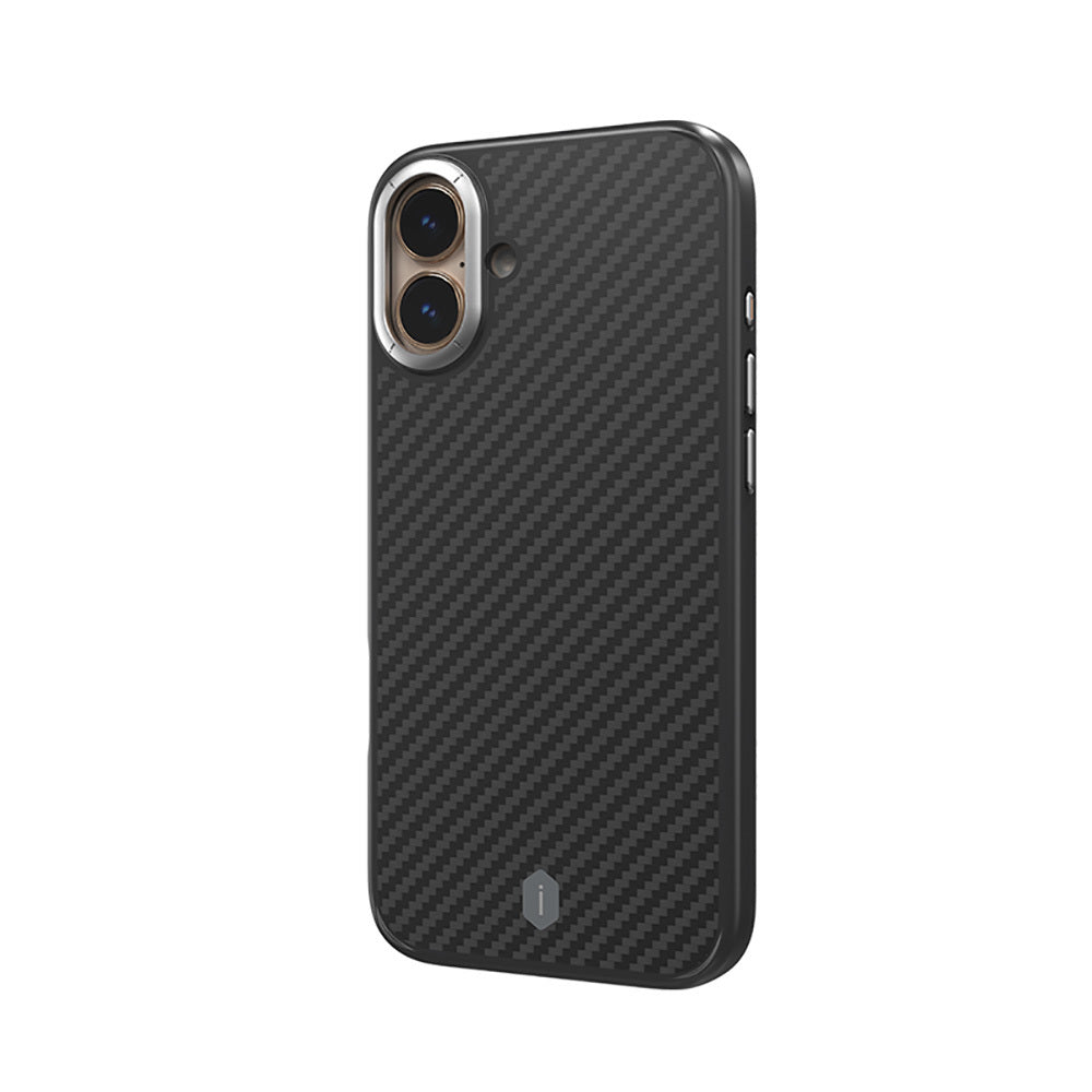 Apple iPhone 16 Kılıf Wiwu DCC-205 M-safe Şarj Özellikli Aramid Fiber Tasarım Kevlar Kapak Siyah
