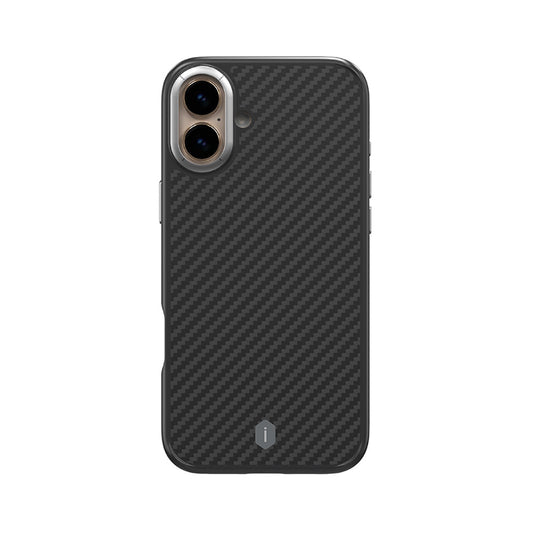 Apple iPhone 16 Kılıf Wiwu DCC-205 M-safe Şarj Özellikli Aramid Fiber Tasarım Kevlar Kapak Siyah