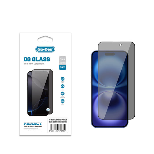 Apple iPhone 16 Plus Go Des OG Glass Privacy Antistatik Temperli Cam Ekran Koruyucu Siyah