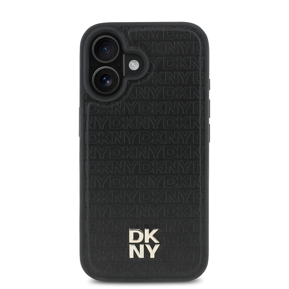 Apple iPhone 16 Plus Kılıf DKNY Orjinal Lisanslı M-safe Şarj Özellikli 3D Yazılı Repeat Pattern Kapak Kahverengi