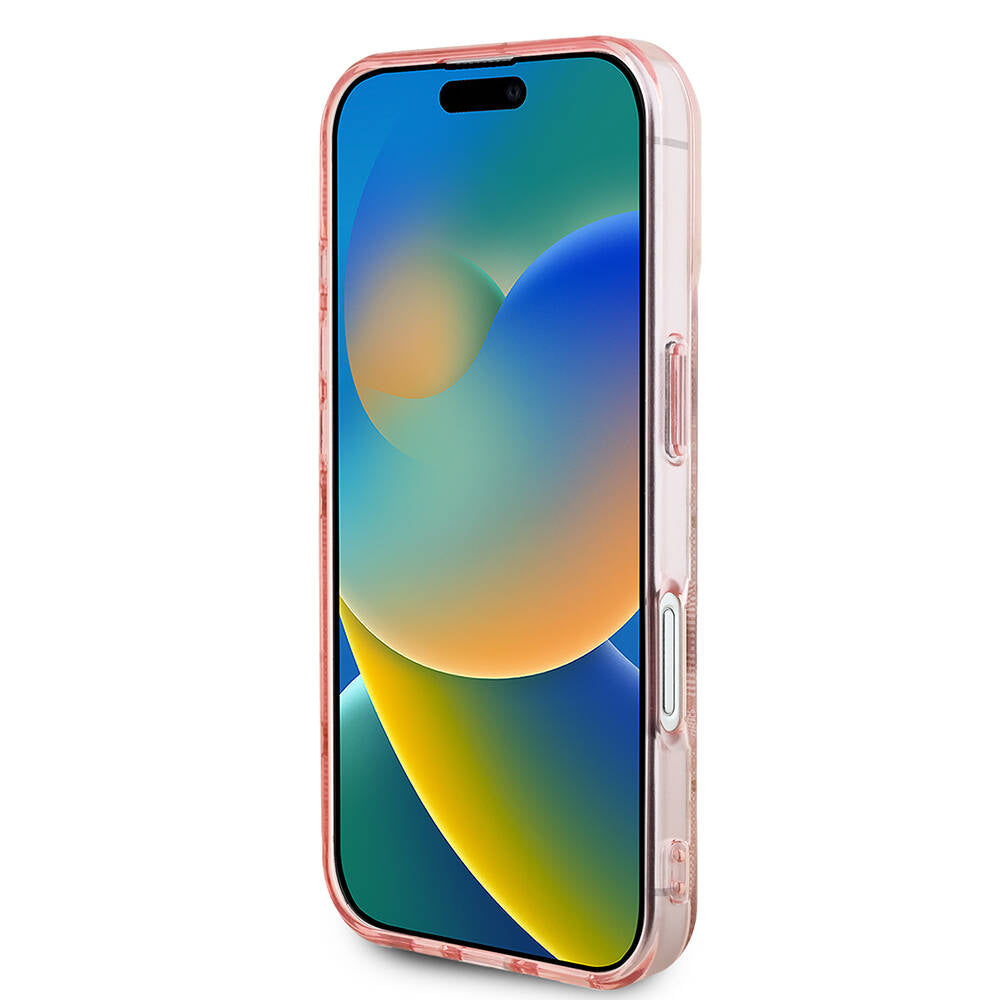 Apple iPhone 16 Plus Kılıf Guess Orjinal Lisanslı M-safe Şarj Özellikli 4G Desenli IML Yazı Logolu Peony Kapak Kahverengi