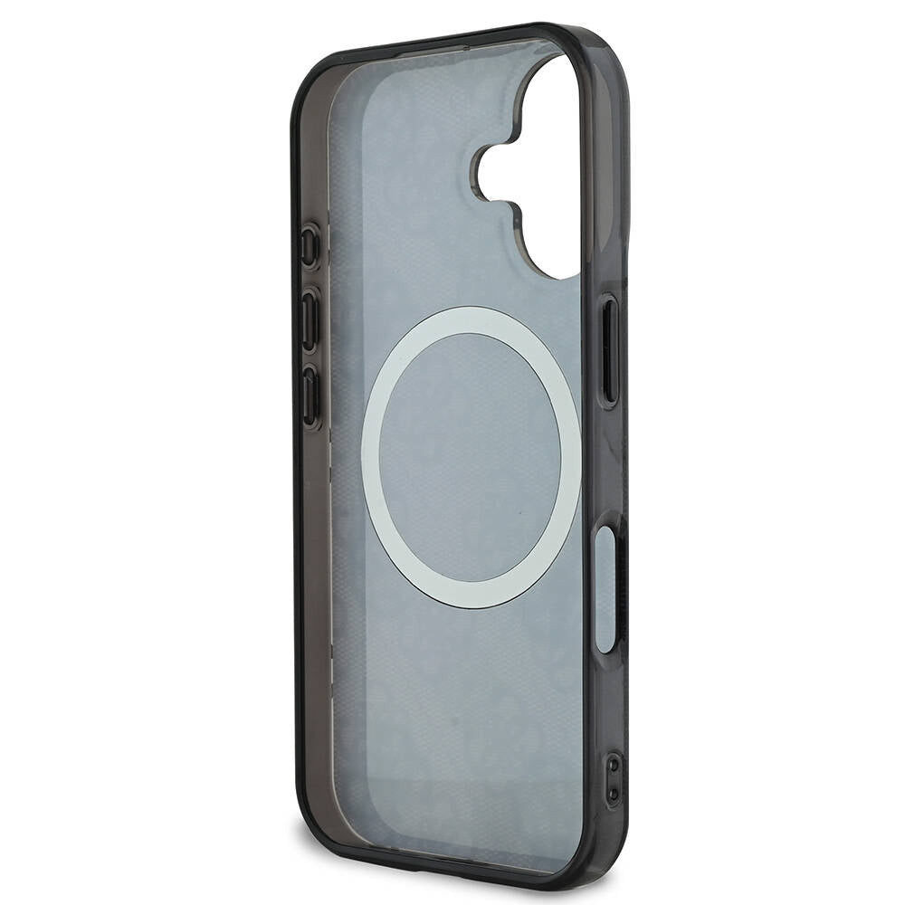 Apple iPhone 16 Plus Kılıf Guess Orjinal Lisanslı M-safe Şarj Özellikli 4G Desenli IML Yazı Logolu Peony Kapak Pembe