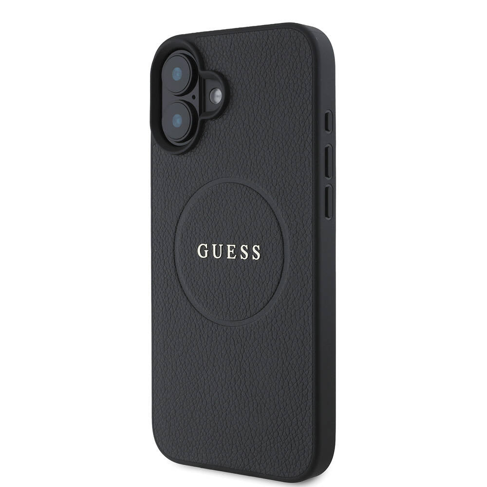 Apple iPhone 16 Plus Kılıf Guess Orjinal Lisanslı M-safe Şarj Özellikli Yazı Logolu Grained Kapak Yeşil