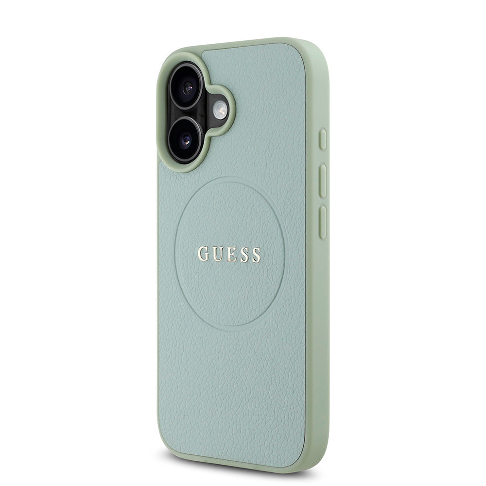 Apple iPhone 16 Plus Kılıf Guess Orjinal Lisanslı M-safe Şarj Özellikli Yazı Logolu Grained Kapak Siyah
