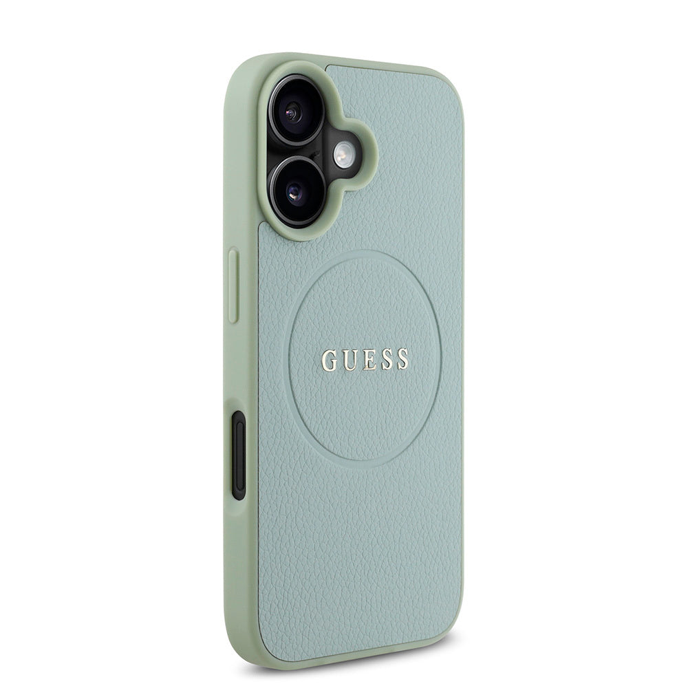 Apple iPhone 16 Plus Kılıf Guess Orjinal Lisanslı M-safe Şarj Özellikli Yazı Logolu Grained Kapak Siyah