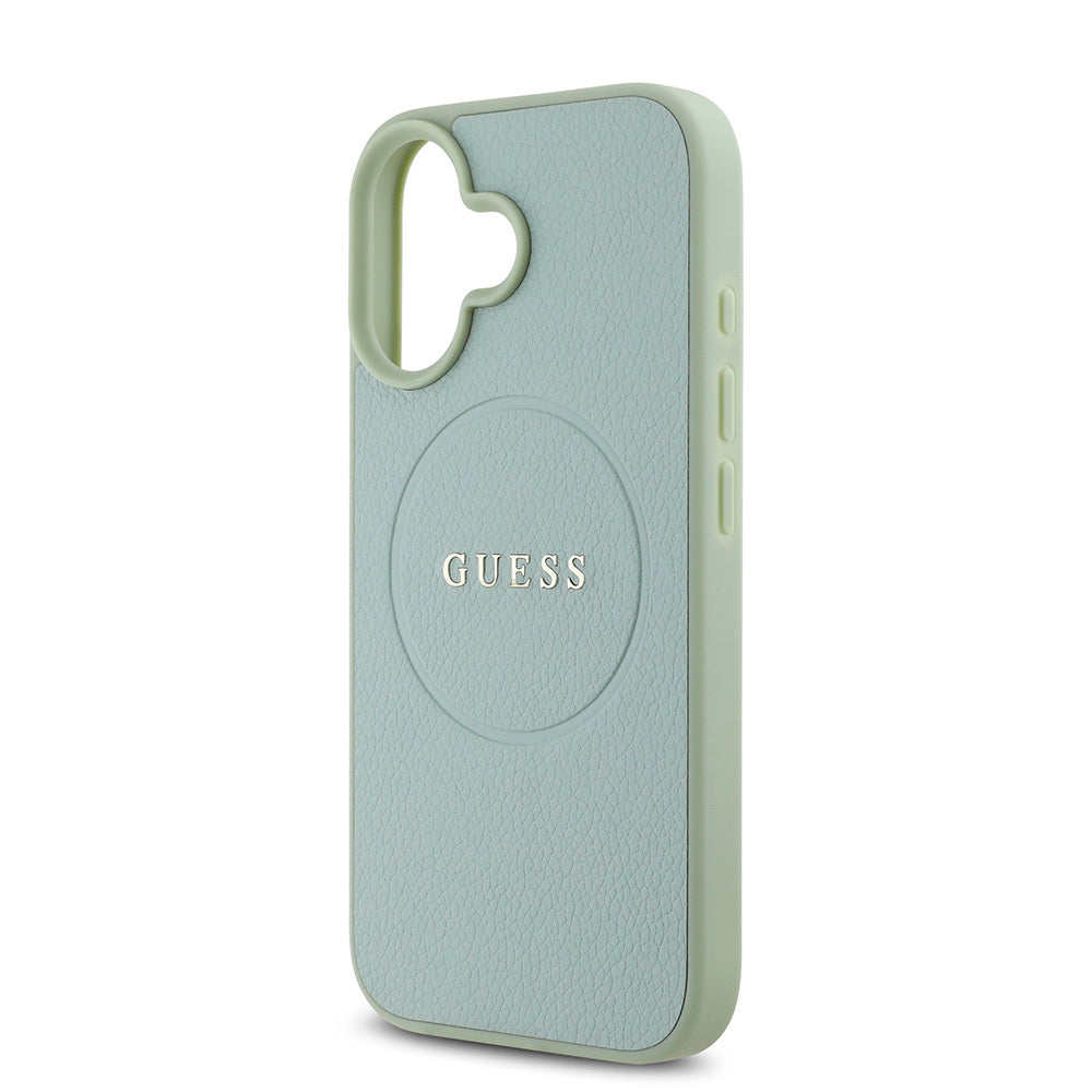 Apple iPhone 16 Plus Kılıf Guess Orjinal Lisanslı M-safe Şarj Özellikli Yazı Logolu Grained Kapak Yeşil