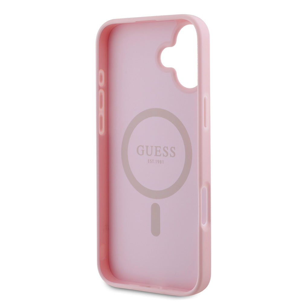 Apple iPhone 16 Plus Kılıf Guess Orjinal Lisanslı M-safe Şarj Özellikli Yazı Logolu Grained Kapak Yeşil