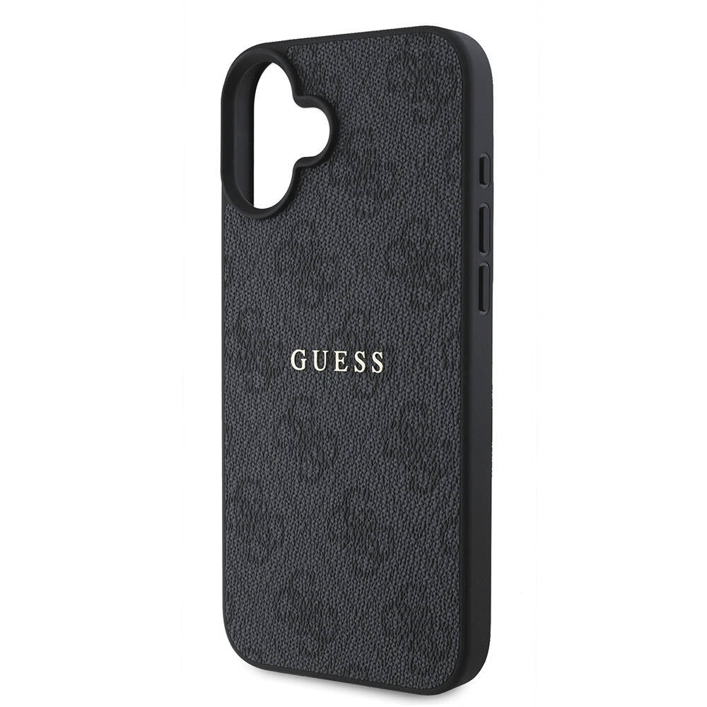 Apple iPhone 16 Plus Kılıf Guess Orjinal Lisanslı M-safe Şarj Özellikli 4G Desenli Yazı Logolu Kapak Siyah
