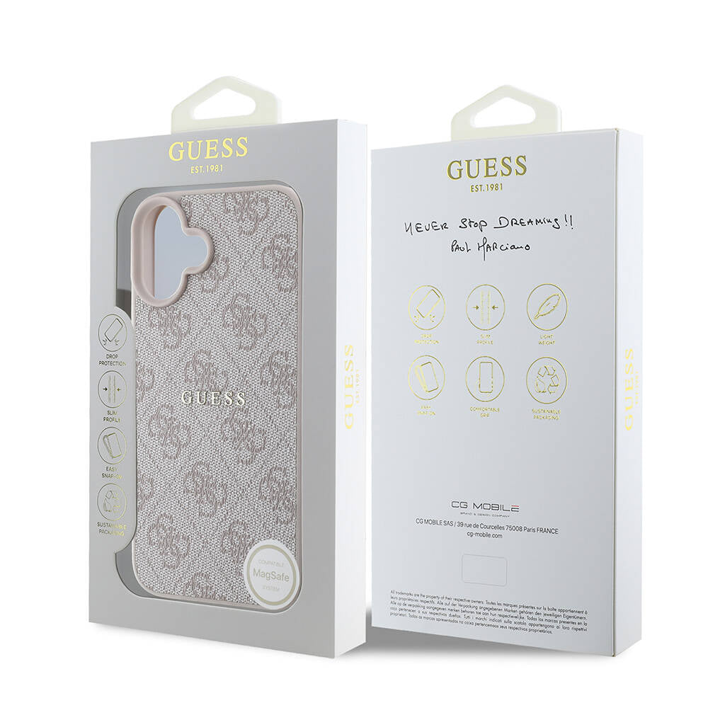 Apple iPhone 16 Plus Kılıf Guess Orjinal Lisanslı M-safe Şarj Özellikli 4G Desenli Yazı Logolu Kapak Siyah